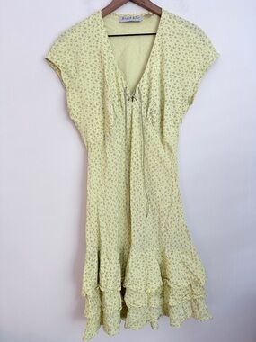 Desert Diva Sherry Holt yellow novelty tie front dress ruffle vintage prairie L